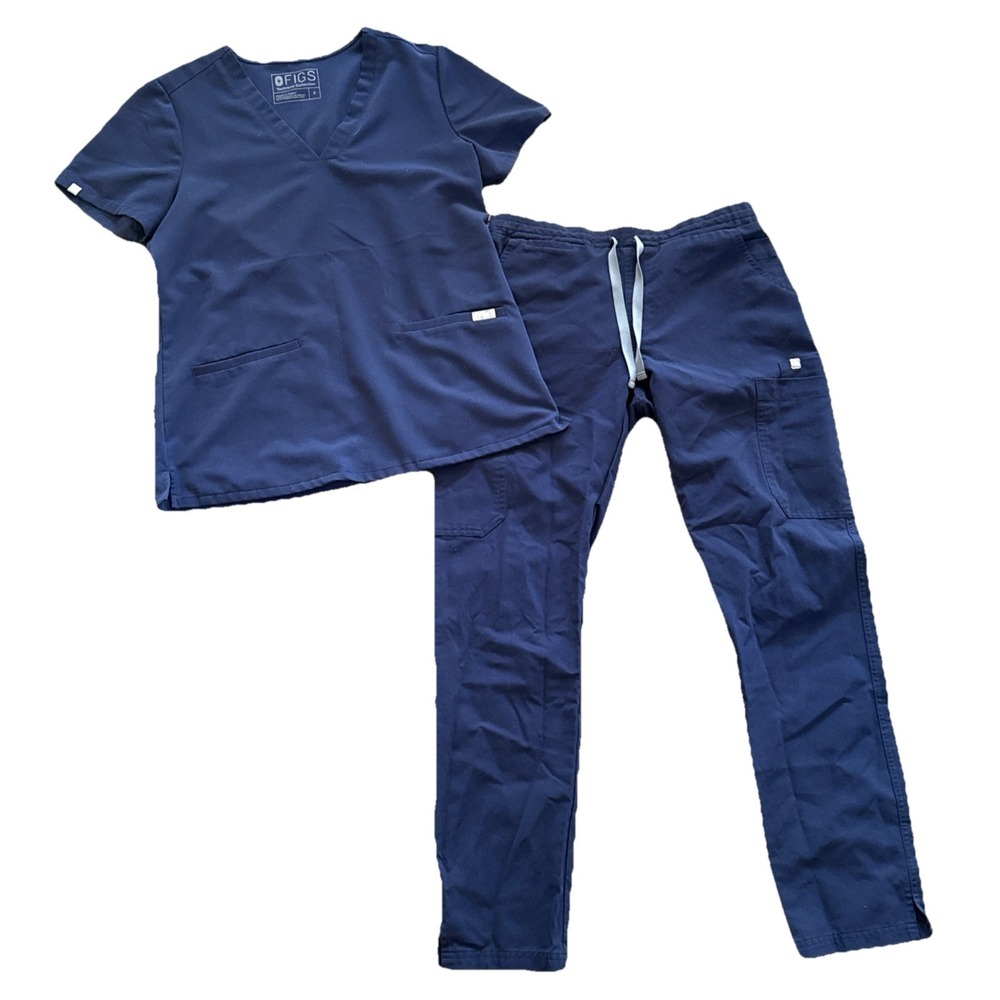 FIGS Scrub Set Yola Skinny Cargo Pants Catarina Top Women Small Navy Medical